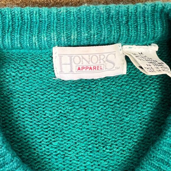 Vintage Honors Cardigan Sweater Size M Silk Blend Teal Green Button Down - Picture 14 of 16